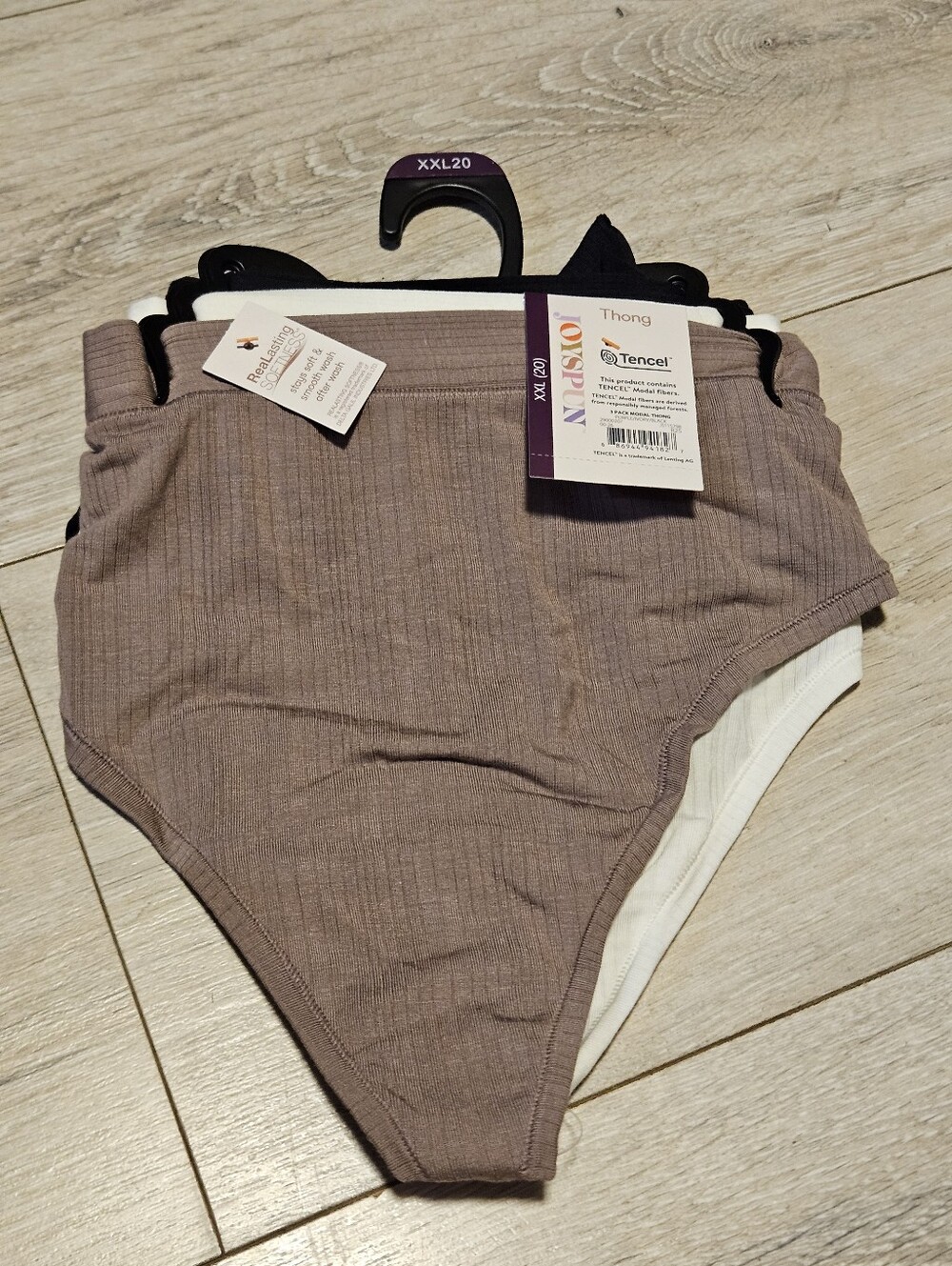 NWT Joyspun Women’s Size XXL (20) 3-Pack Modal Thong Panties Purple Ivory Black